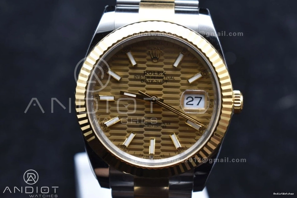 Oyster 904L Bracelet 1:1 YG 126333 SS Steel Clean VR Sleek on DateJust Textured 608 Dial Best 41 YG Edition 0826